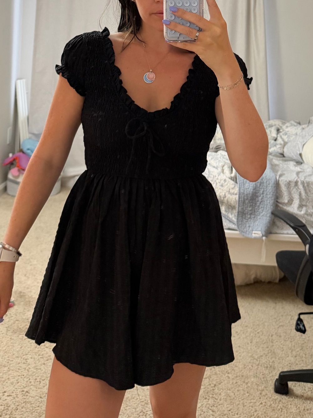 Princess Polly Black Wescott Smocked V-Neck Romper